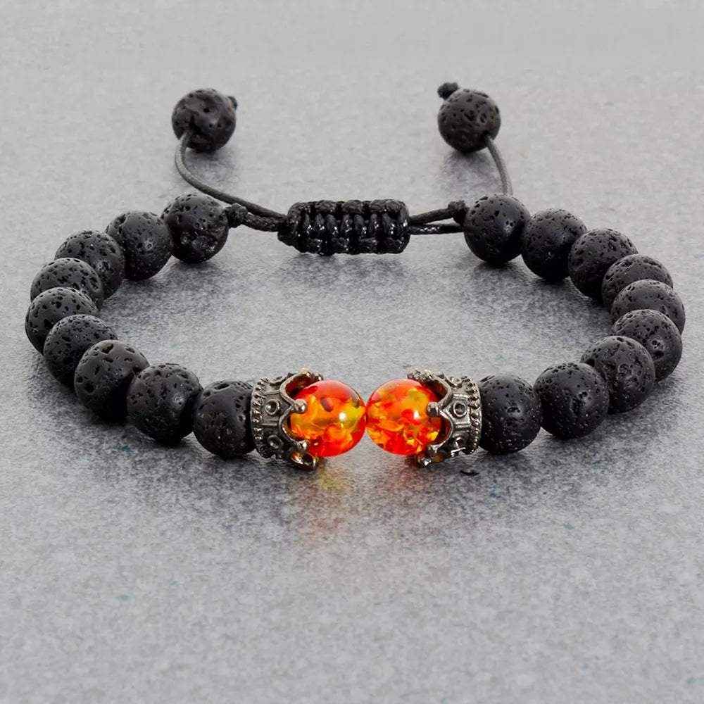 "MysticCrown™ Black Lava Stone Crown Charm Tiger Eye Beads Bracelet