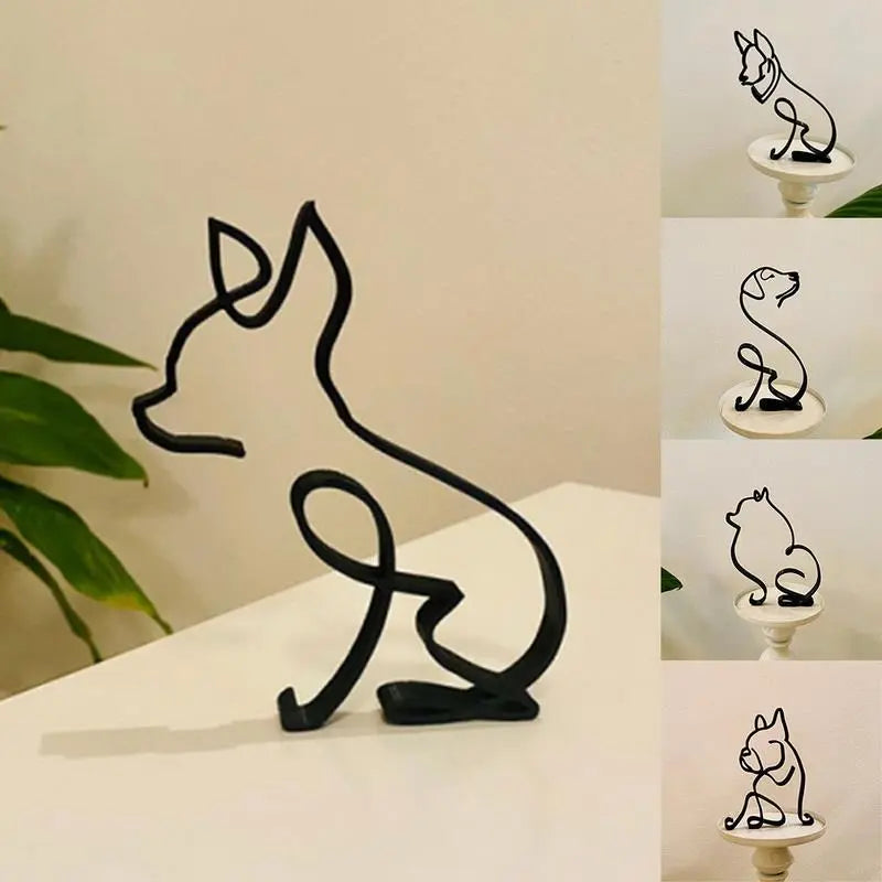 Dog Art Sculpture Simple Metal Dog Abstract Art Sculpture for Home Party Office Desktop Decoration Cute Pet Dog Cats Gifts