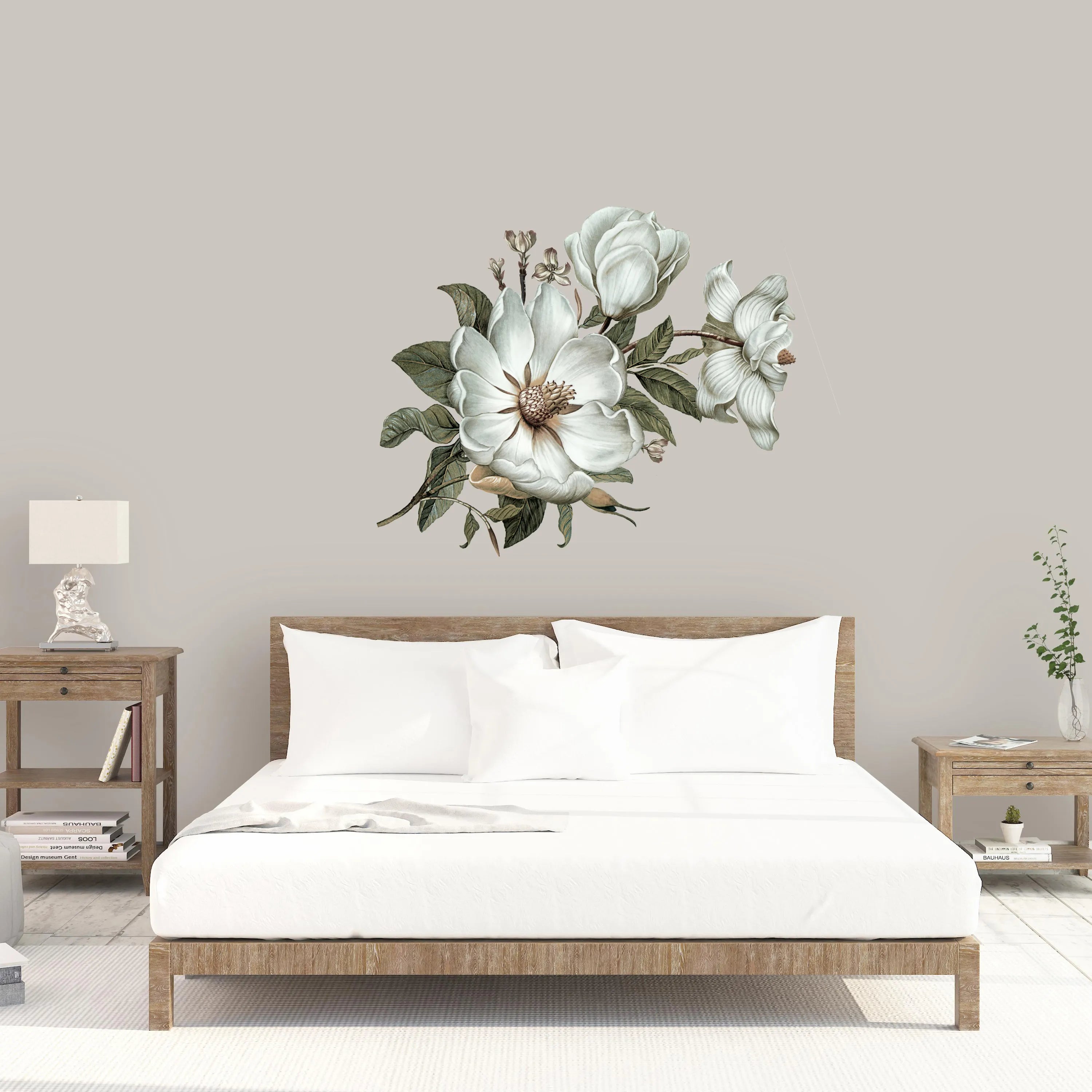 Three Ratels Qc115 Flowers Wall Sticker Classical Magnolia for Home Decoration Wall Sticker Art for Bedroom