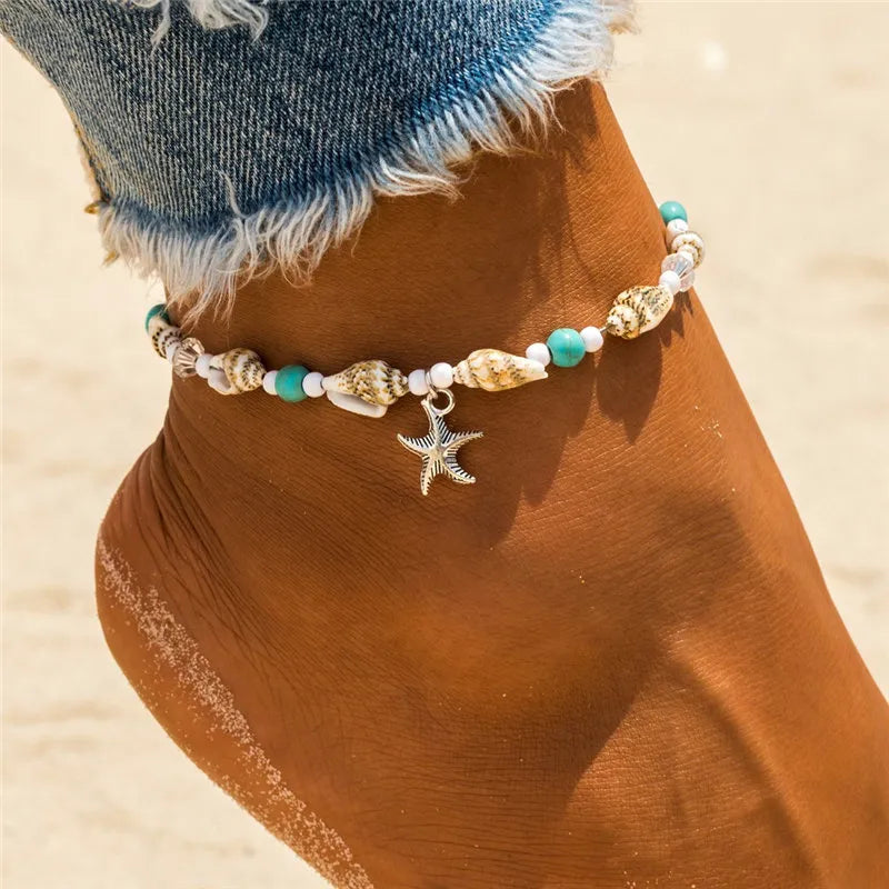 "SeasideChic™ New Shell Beads Starfish Anklets