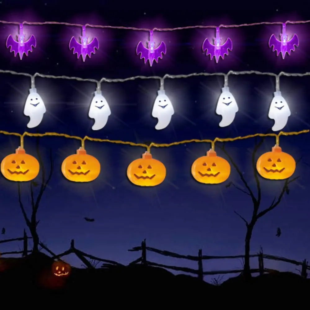 "SpookyGlow™ 10/20 LED Halloween Pumpkin Spider Bat Skull String Light Lamp