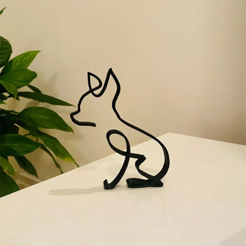 Dog Art Sculpture Simple Metal Dog Abstract Art Sculpture for Home Party Office Desktop Decoration Cute Pet Dog Cats Gifts