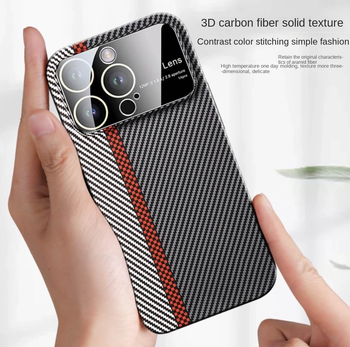 Charcoal fiber texture cell phone bag with color blocking